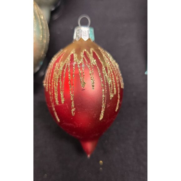 Lot of Vintage Teardrop Stencil Feather Tree Ornaments Glitter Mercury Glass - Picture 5 of 8